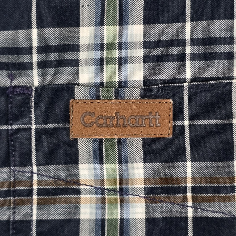 Carhartt Shirt Mens Large Plaid Short Sleeve Cotton Button Up - Picture 5 of 12